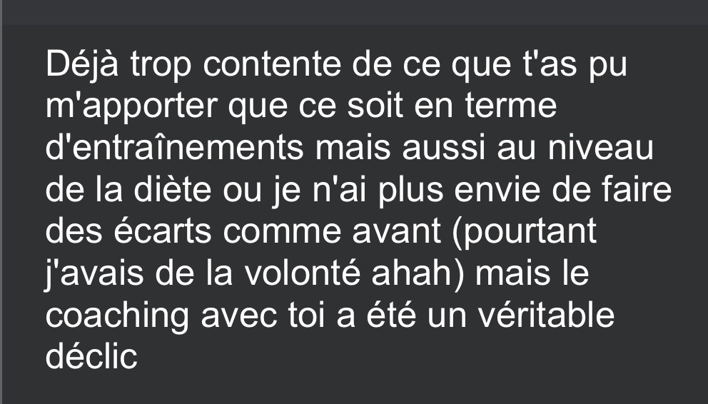 Message d’une cliente : « Le coaching avec toi a été un véritable déclic »